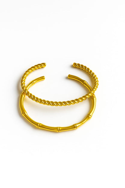 Chic Gold-Tone Bamboo&Twisted Bracelet Set